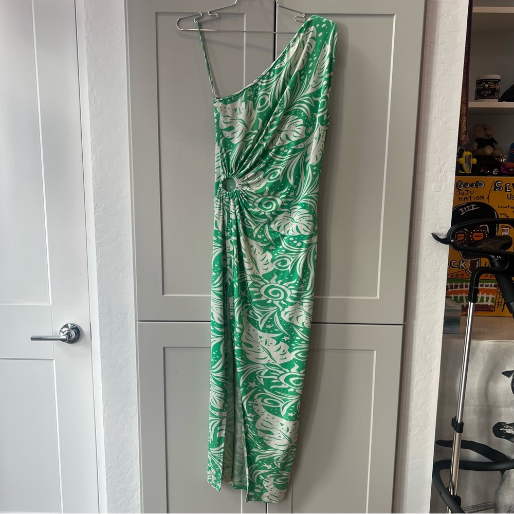 Revolve Saylor Kaegan Dress Kermit Green Tropical Asymmetrical Cutout Midi Small